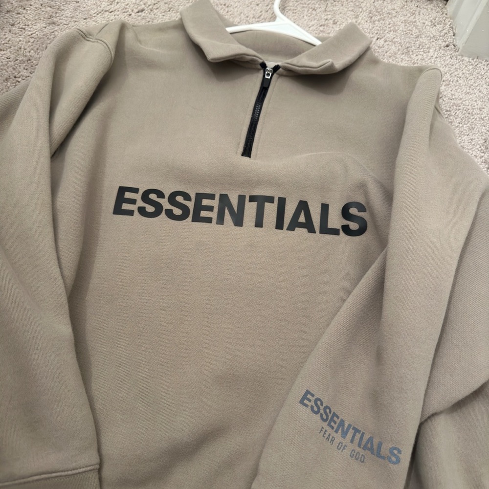 Fear of God Essentials Half Zip Pullover Sweater Taupe